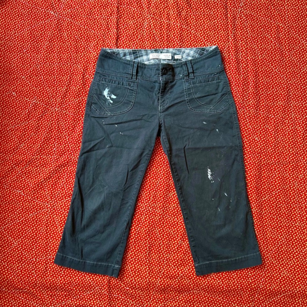Old Navy 2000s Mid-Rise Stretch Capri goucho Pants Grey Size 6 Paint Splatter